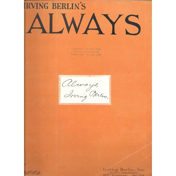 Irving Berlin Other - Always Sheet Music by Irving Berlin For Voice & Ukulele 1925 Antique